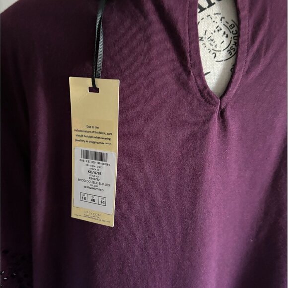 Love & Roses Berry Broderie Trim Tiered Sleeve T-Shirt Size 14 - Picture 9 of 10